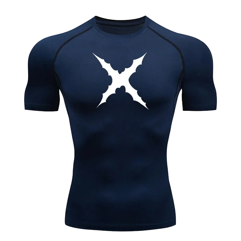 T-shirt de compression Cicatrice bleu marine – BatFit