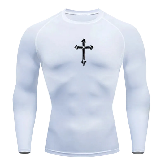 T-shirt de compression Croix blanc manches longues – BatFit