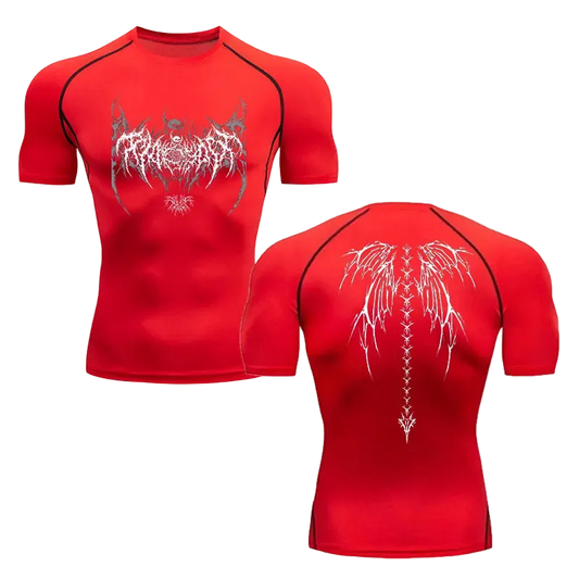 T-shirt de compression Ailes gothiques rouge ailes blanches – BatFit