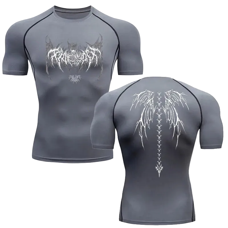 T-shirt de compression Ailes gothiques gris ailes blanches – BatFit