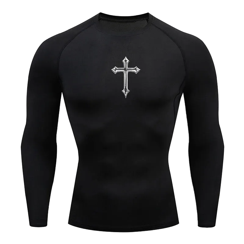 T-shirt de compression Croix noir manches longues – BatFit