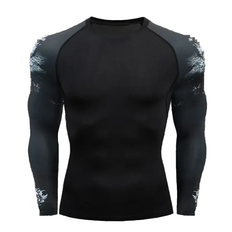 T-shirt de compression Manches tatouées manches tribales grises – BatFit
