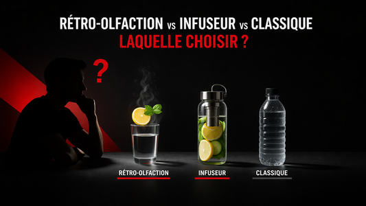 Comparatif gourdes rétro-olfaction infuseur et classique sur fond minimaliste