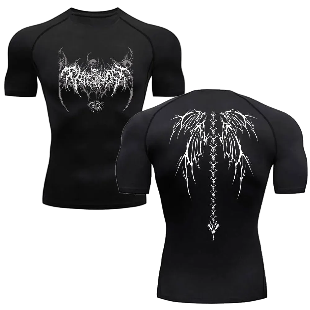 T-shirt de compression Ailes gothiques noir ailes blanches – BatFit