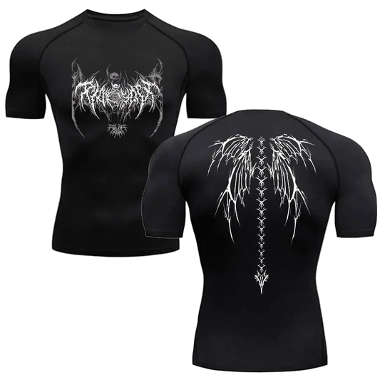 T-shirt de compression Ailes gothiques noir ailes blanches – BatFit