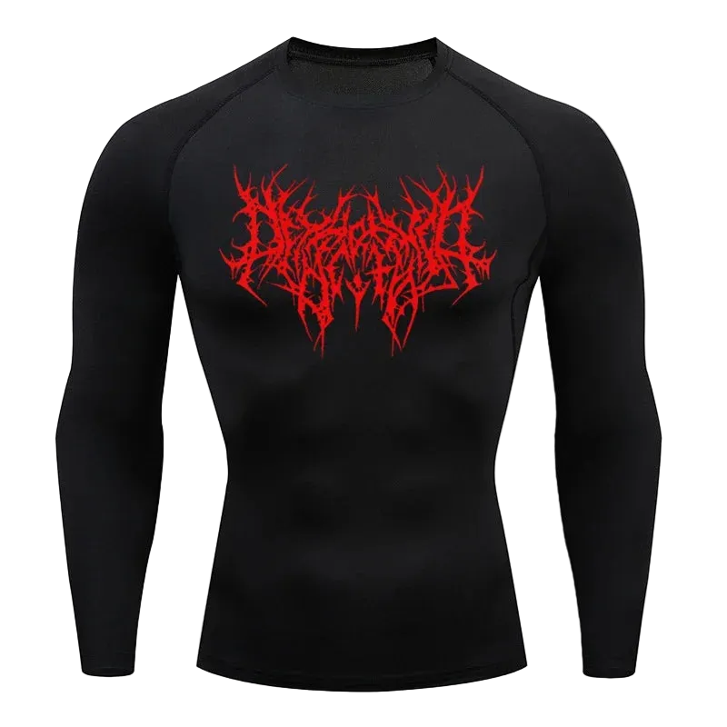 T-shirt de compression Lettrage gothique noir rouge manches longues – BatFit