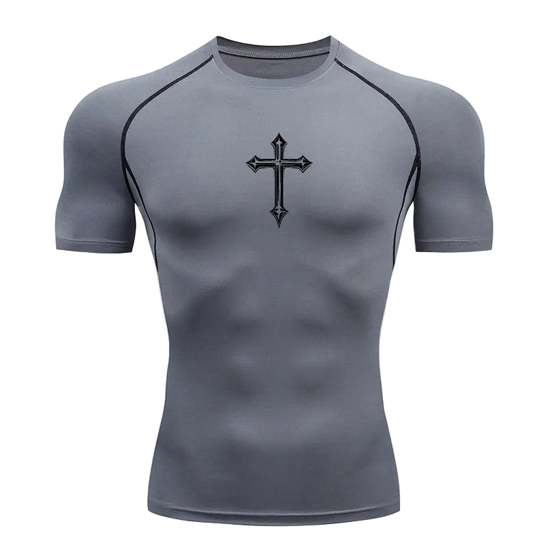T-shirt de compression Croix gris – BatFit