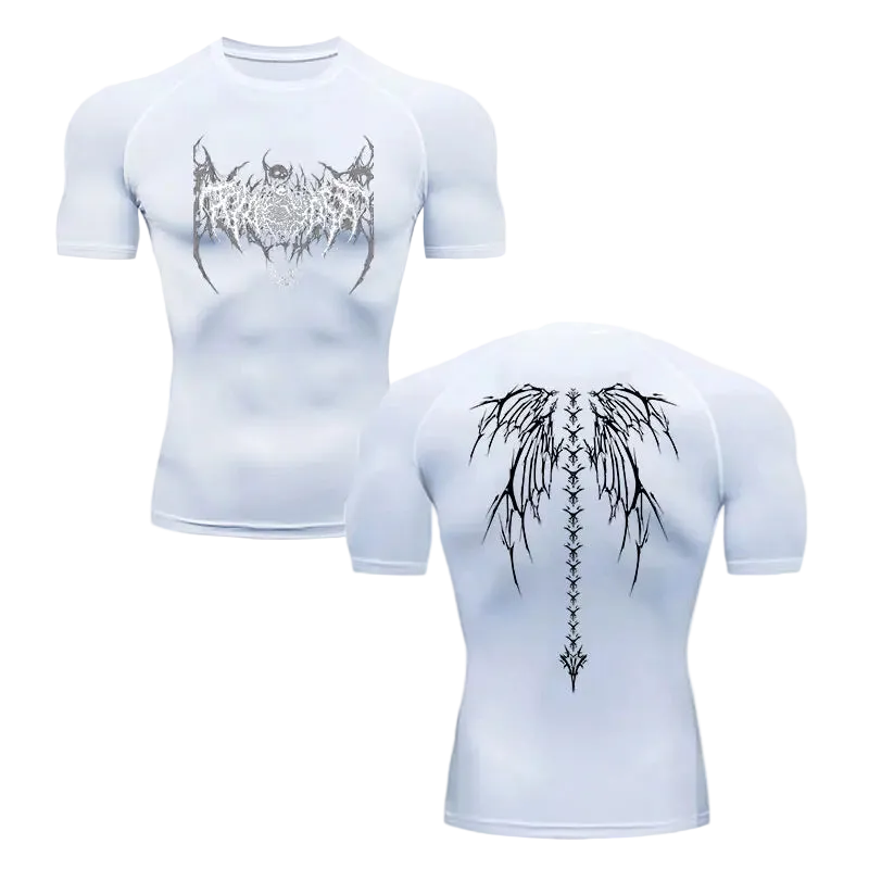 T-shirt de compression Ailes gothiques blanc ailes argent – BatFit