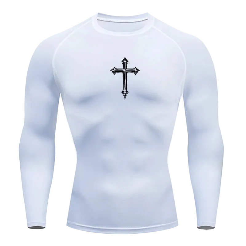 T-shirt de compression Croix blanc manches longues – BatFit