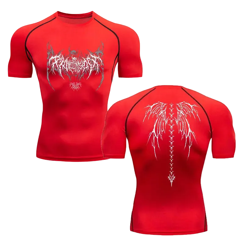 T-shirt de compression Ailes gothiques rouge ailes blanches – BatFit