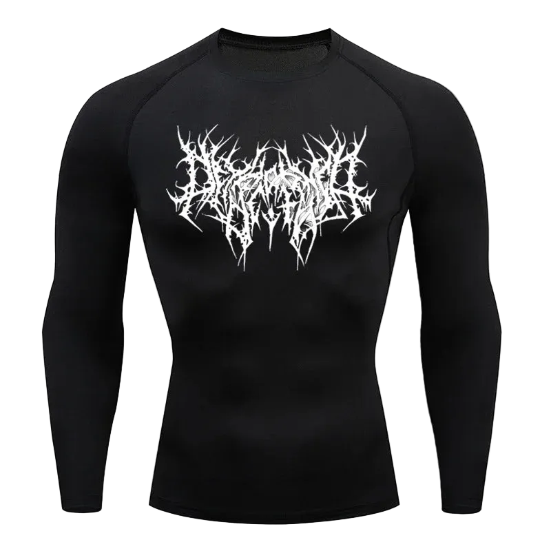 T-shirt de compression Lettrage gothique noir manches longues – BatFit