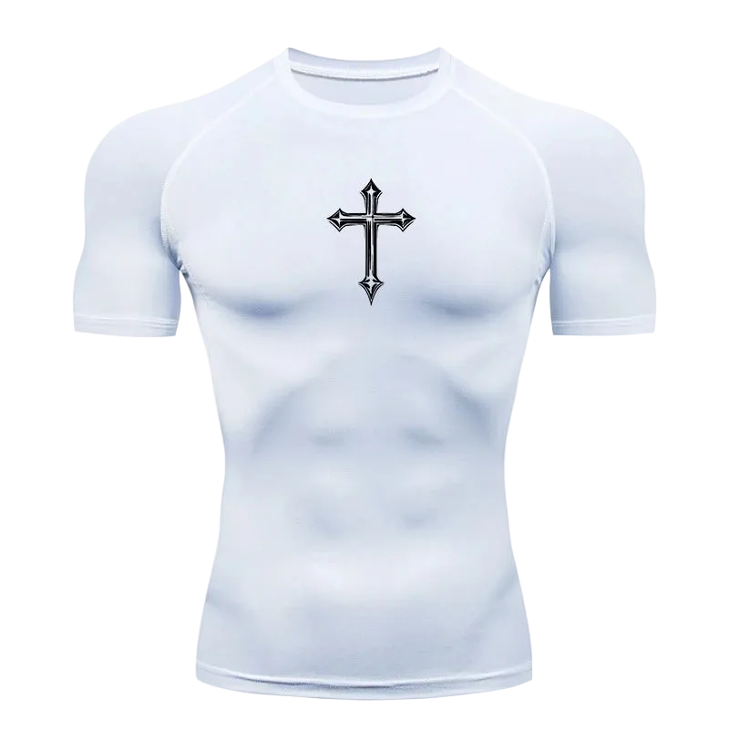 T-shirt de compression Croix blanc – BatFit