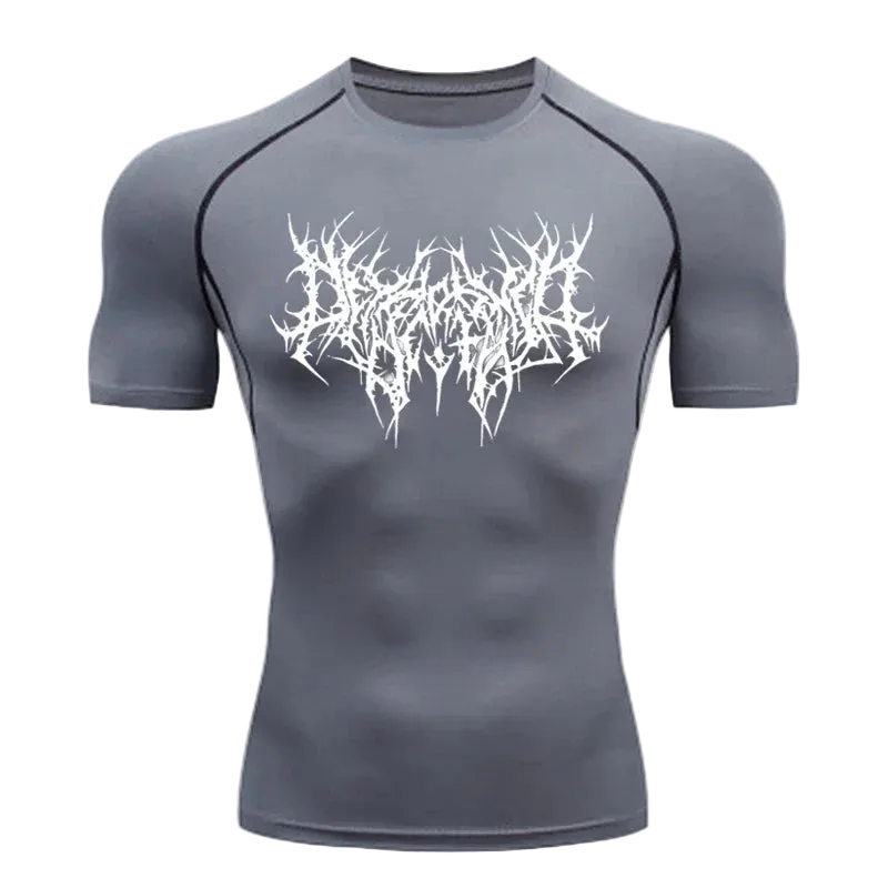 T-shirt de compression Lettrage gothique gris – BatFit