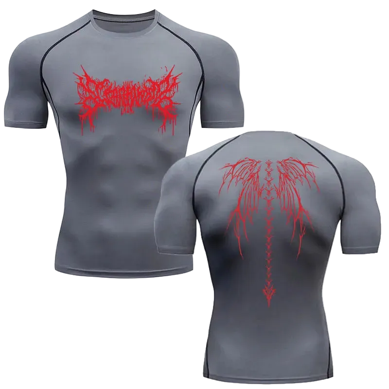 T-shirt de compression Ailes gothiques gris ailes rouges – BatFit