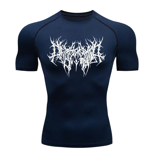 T-shirt de compression Lettrage gothique bleu marine – BatFit