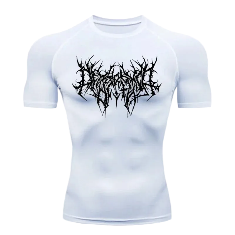 T-shirt de compression Lettrage gothique blanc – BatFit