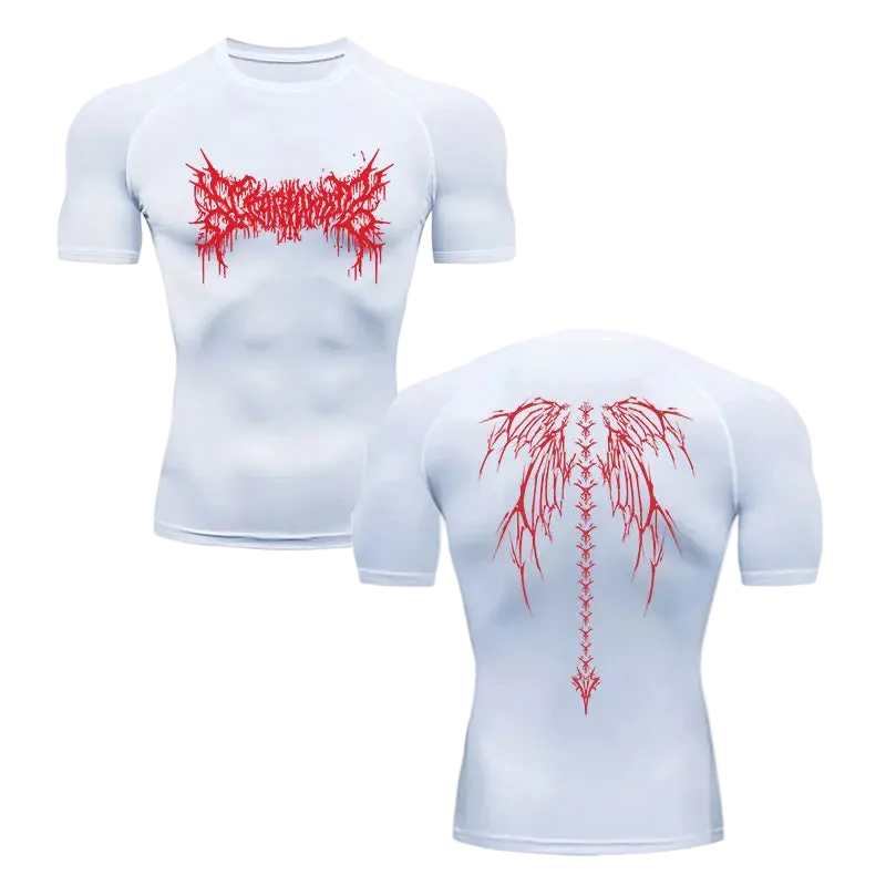 T-shirt de compression Ailes gothiques blanc ailes rouges – BatFit