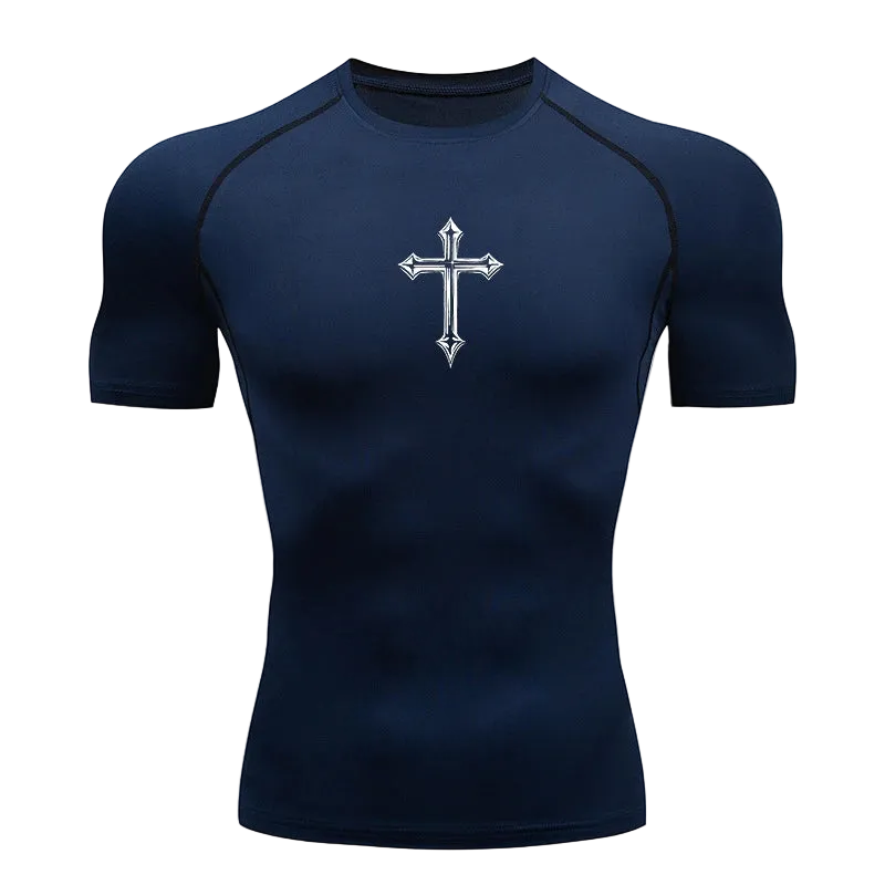 T-shirt de compression Croix bleu marine – BatFit