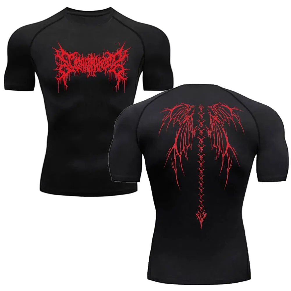 T-shirt de compression Ailes gothiques noir ailes rouges – BatFit
