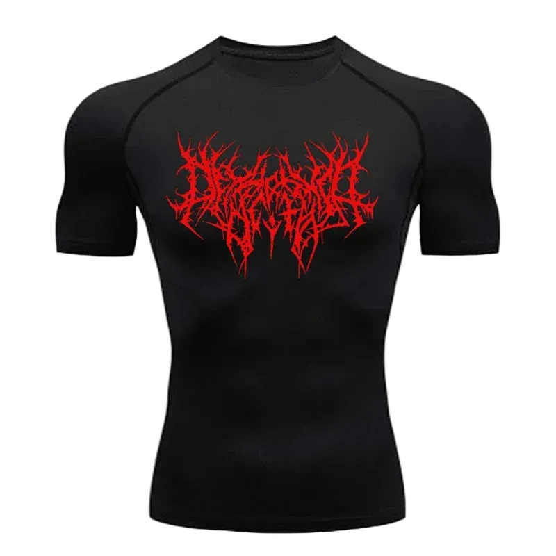 T-shirt de compression Lettrage gothique noir lettrage rouge – BatFit